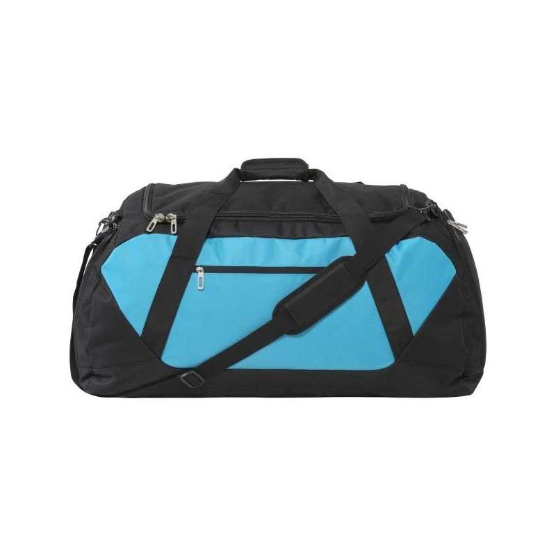 Grand sac de sport en polyester 600D (Noir/bleu clair, PVC, Polyester 600D,  1075g) comme goodies publicitaires Sur